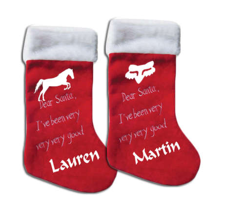 Personalised Christmas Stockings. Cute designs available.