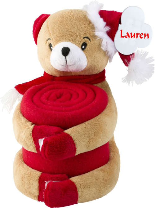 Personalised Bear with Personalised Blanket and Personalised Christmas bauble