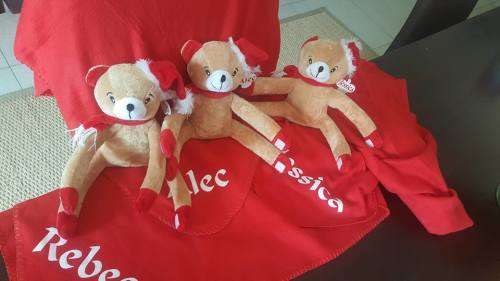 Personalised Bear with Personalised Blanket and Personalised Christmas bauble