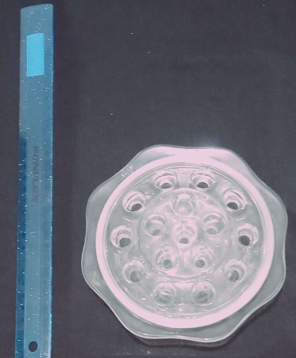 Rare combination Vintage 16 Hole Flower Frog with Glass Bowl. Bowl made in England Rare item