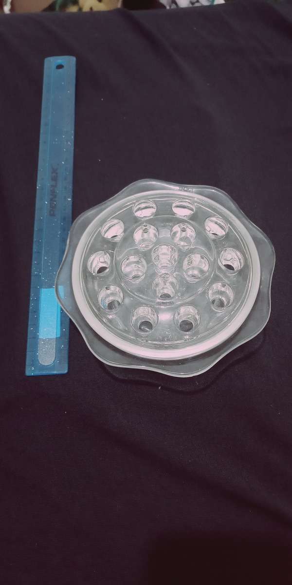 Rare combination Vintage 16 Hole Flower Frog with Glass Bowl. Bowl made in England Rare item