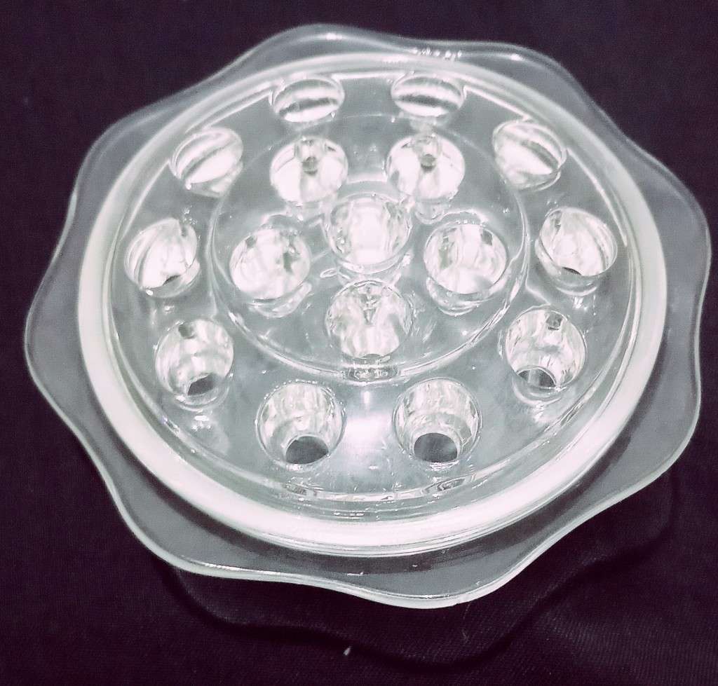 Rare combination Vintage 16 Hole Flower Frog with Glass Bowl. Bowl made in England Rare item