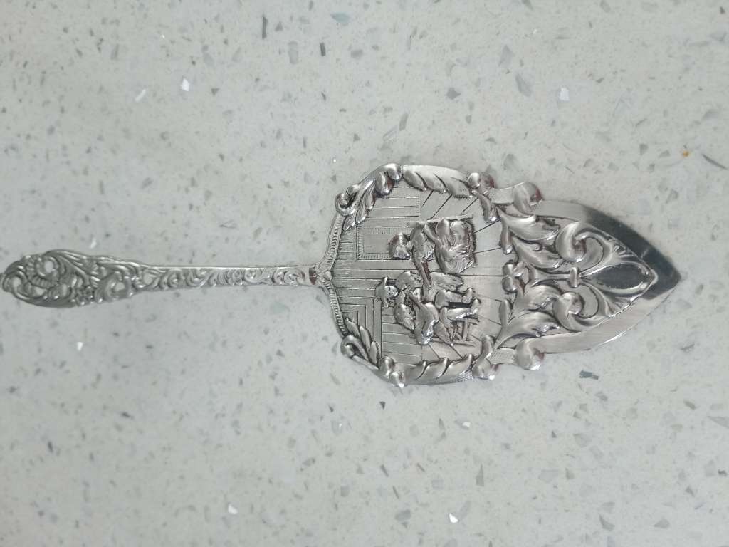 Rare Silver Cake server Old Dutch depiction