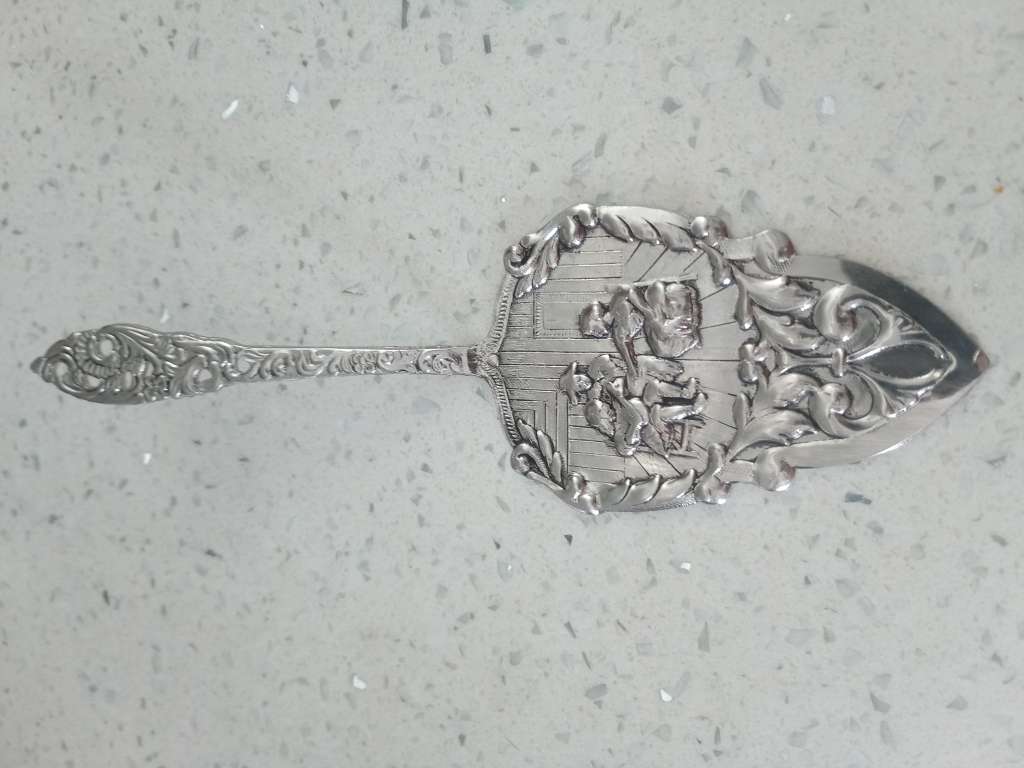 Rare Silver Cake server Old Dutch depiction