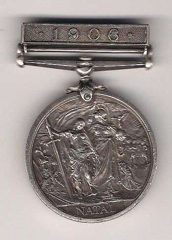 1906 NATAL REBELLION MEDAL with CLASP TROOPER F.C SCHAFER UMVOTI DIVISION RESERVES - 61 Issued