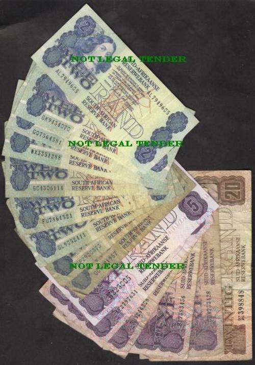 RSA R2 x 10 , R5 x 2 , R 20 x 1 GPC De KOCK & R 5 x 4 C STALS BANKNOTES