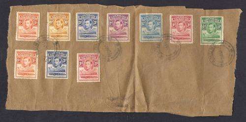 BASUTOLAND KGVI 1/2d, 1d x 2, 1 1/2d, 2d, 3d x 2, 6d & 1 Shilling x 2 USED ON PIECE - PHAMONG CDS