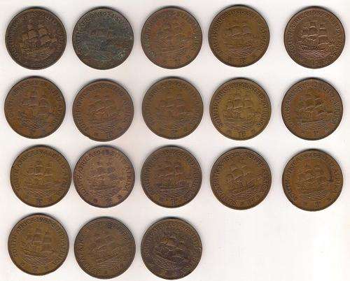 1929 - 1960 UNION SOUTH AFRICA FARTHING, HALF-PENNY & PENNY COLLECTION- 57 COINS