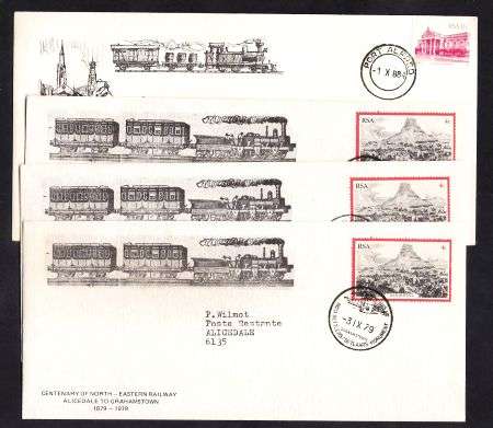 NORTH EASTERN RAILWAY ALICEDALE To GRAHAMSTOWN LIMITED NO. COVER x 3 & PORT ALFRED RAILWAY COVER