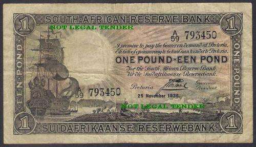 SOUTH AFRICA ONE POUND J POSTMUS BANKNOTE - 1st ISSUE
