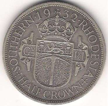 1932 SOUTHERN RHODESIA KGV HALF CROWN SILVER COIN