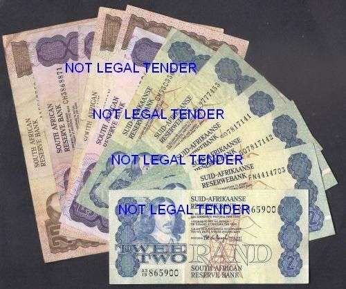 SOUTH AFRICA TW De JONGH G De KOCK & C STALS BANKNOTES UP TO TWENTY RAND