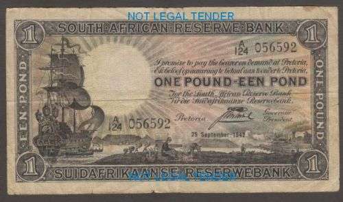 1942 SOUTH AFRICA J POSTMUS ONE POUND BANKNOTE