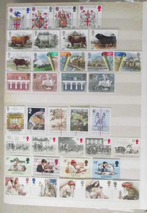 1980's GREAT BRTIAIN QE II MINT NEVER HINGED SETS x 20 DIFFERENT SETS ON 4 PAGES