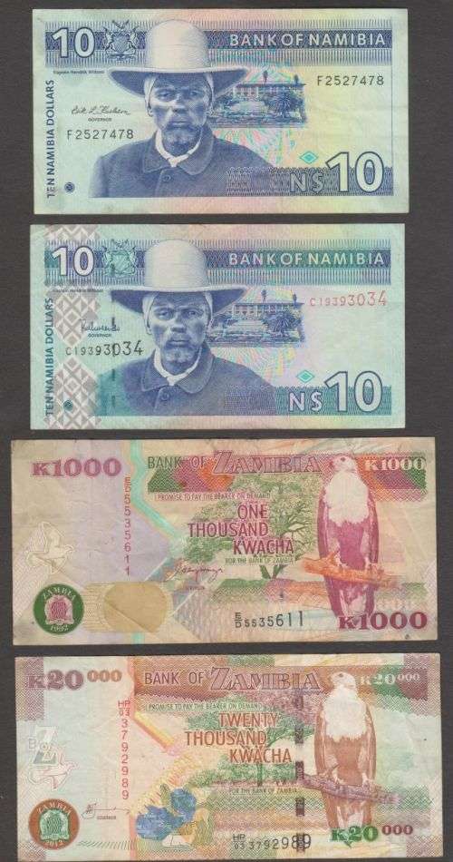NAMIBIA , ZAMBIA, BOTSWANA AND MOZAMBIQUE BANKNOTE LOT