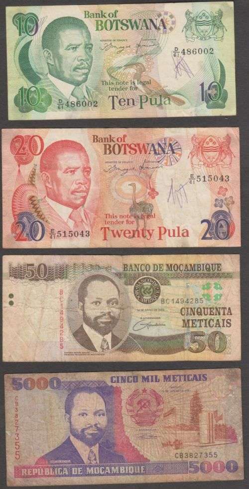 NAMIBIA , ZAMBIA, BOTSWANA AND MOZAMBIQUE BANKNOTE LOT