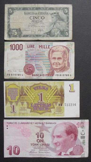 FINLAND, GREECE, ITALY, LATVIA, SPAIN & TURKEY LOT OF BANKNOTES