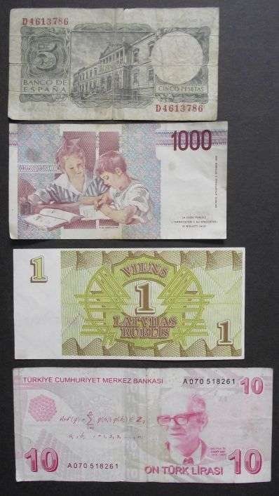 FINLAND, GREECE, ITALY, LATVIA, SPAIN & TURKEY LOT OF BANKNOTES