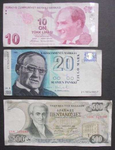 FINLAND, GREECE, ITALY, LATVIA, SPAIN & TURKEY LOT OF BANKNOTES