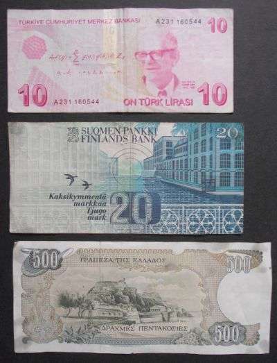 FINLAND, GREECE, ITALY, LATVIA, SPAIN & TURKEY LOT OF BANKNOTES