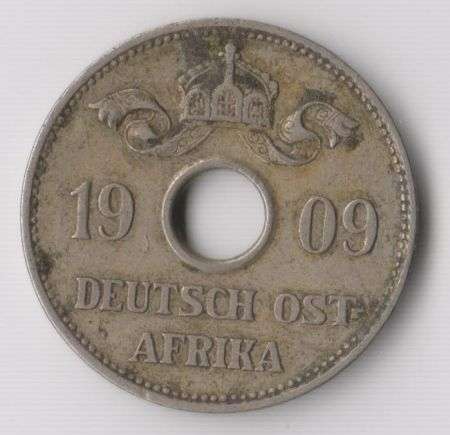 1909 GERMAN EAST AFRICA 10 HELLER COIN MINT MARK J