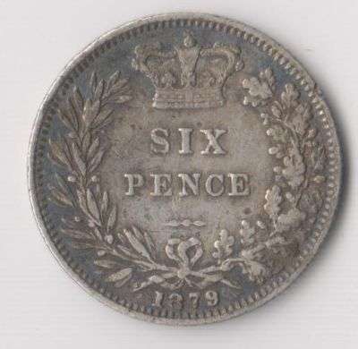 1879 GREAT BRITAIN QUEEN VICTORIA SIX PENCE SILVER COIN