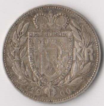 1900 LICHTENSTEIN 1 KRONE SILVER COIN