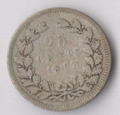 1897 NETHERLANDS 25 CENTS SILVER COIN