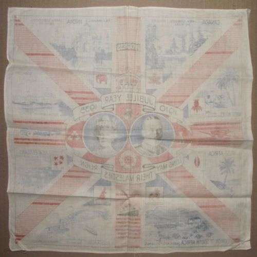 1935 KING GEORGE V SILVER JUBILEE HANDKERCHIEF WITH SCENES FROM THE COMMONWEALTH INCL SOUTH AFRICA