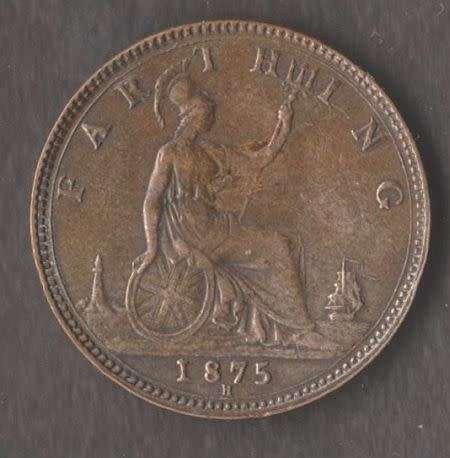 1875 GREAT BRITAIN QUEEN VICTORIA FARTHING MINT MARK H