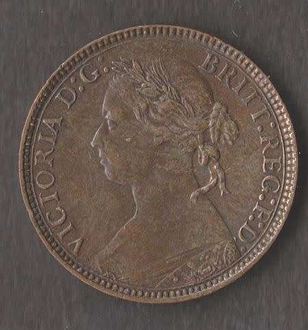 1875 GREAT BRITAIN QUEEN VICTORIA FARTHING MINT MARK H