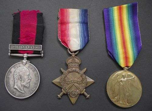 1906 NATAL REBELLION MEDAL WITH CLASP TO A TROOPER IN THE NATAL CARBINEERS&WW I MEDALS 1st CLASS W/O