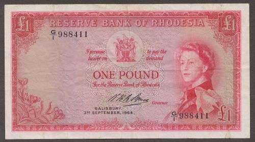 1964 RHODESIA QE II ONE POUND BANKNOTE