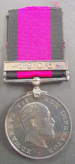 1906 NATAL REBELLION MEDAL WITH CLASP TO NATAL NATIVE HORSE TROOPER JOHN KUNENE OF EDENDALE