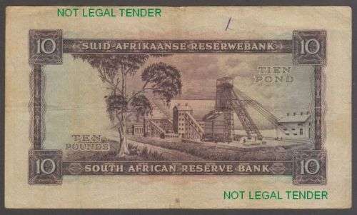 1953 SOUTH AFRICA MH De KOCK TEN POUNDS ENG/AFR BANKNOTE