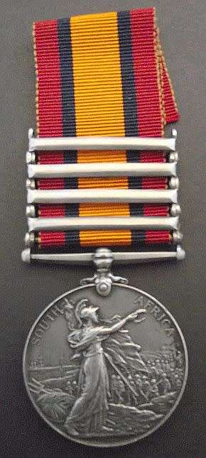 QSA MEDAL WITH FOUR CLASPS TO CORPORAL A.R NOBLE JOHANNESBURG MOUNTED RIFLES