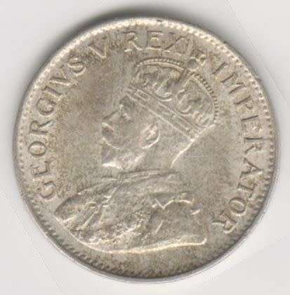 1935 UNION OF SOUTH AFRICA 3d TICKEY SILVER COIN - EF +