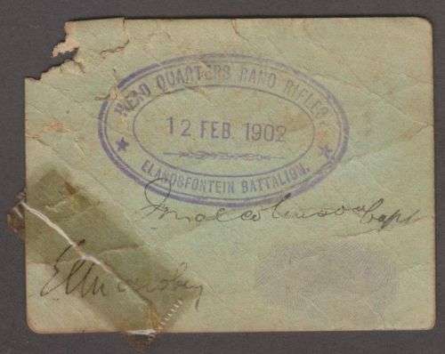 1902 BOER WAR ELANDSFONTEIN BATTALION RIFLE ASSOCIATION MEMBERSHIP TICKET & RAND RIFLES GUN LICENSE