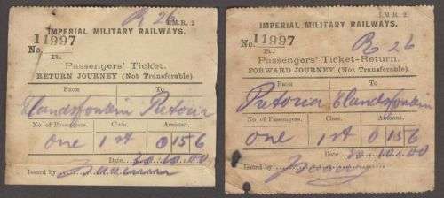 1900 BOER WAR IMPERIAL MILITARY RAILWAYS PASS BETWEEN PRETORIA&ELANDSFONTEIN INCL PASSENGER TICKETS