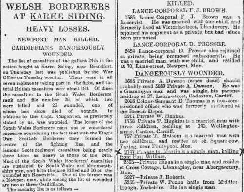QSA 3 CLASPS KSA 2 CLASPS TO PRIVATE IN SOUTH WALES BORDERERS DANGEROUSLY WOUNDED AT KAREE SIDING