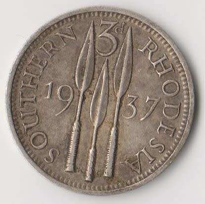 1937 SOUTHERN RHODESIA 3d TICKEY SILVER COIN