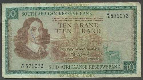 SOUTH AFRICA TW De JONGH TEN RAND REPLACEMENT BANKNOTE