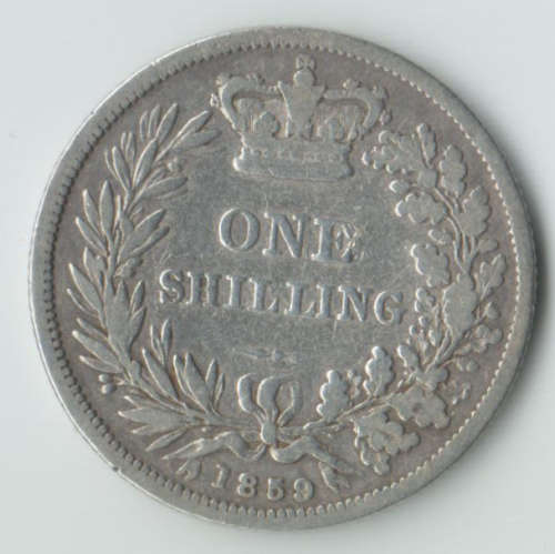 1859 GREAT BRITAIN QUEEN VICTORIA ONE SHILLING SILVER COIN