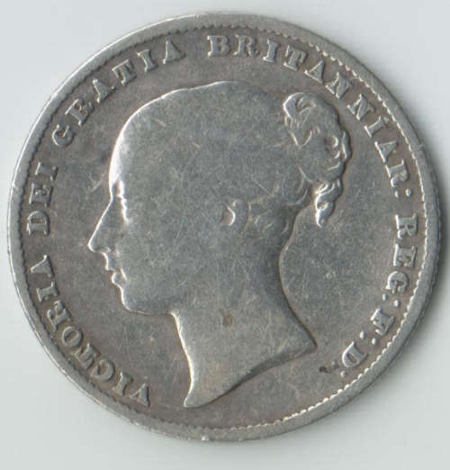 1859 GREAT BRITAIN QUEEN VICTORIA ONE SHILLING SILVER COIN