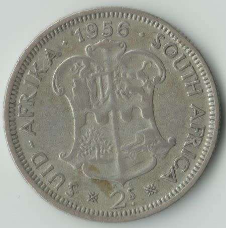 1956 UNION OF SOUTH AFRICA 2 SHILLINGS SILVER COIN