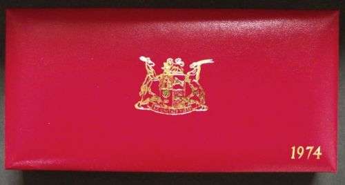 1974 SOUTH AFRICA LONG PROOF SET WITH R 1 SILVER COIN - NO GOLD !