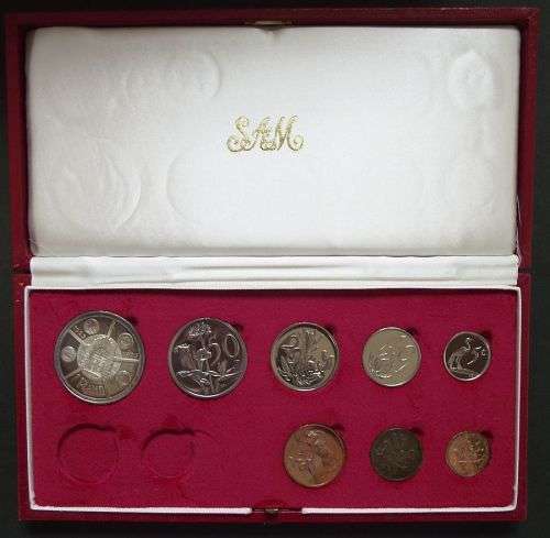 1974 SOUTH AFRICA LONG PROOF SET WITH R 1 SILVER COIN - NO GOLD !