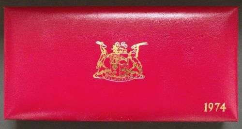 1974 SOUTH AFRICA LONG PROOF SET WITH R 1 SILVER COIN - NO GOLD !