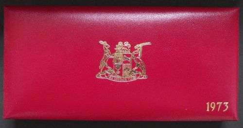 1973 SOUTH AFRICA LONG PROOF SET WITH R 1 SILVER COIN - NO GOLD !