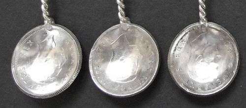 UNION OF SOUTH AFRICA SIX PENCE SILVER COIN SPOONS x 6